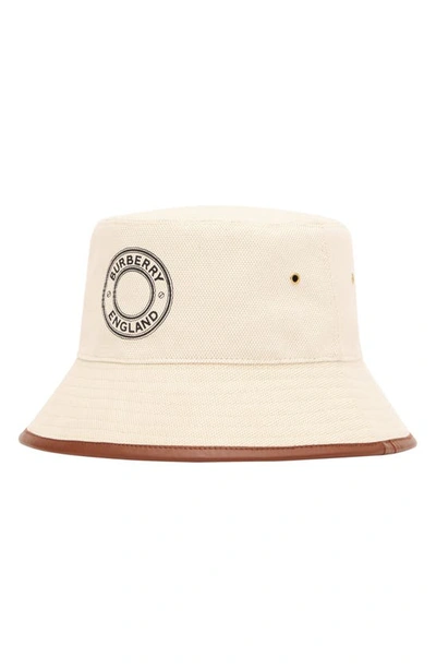 Burberry Logo-graphic Leather-trim Bucket Hat In Beige | ModeSens