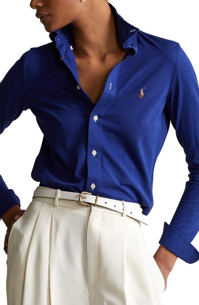 Polo Ralph Lauren Heidi Skinny Long Sleeve Button-down Cotton Pique Shirt  In Sporting Royal | ModeSens