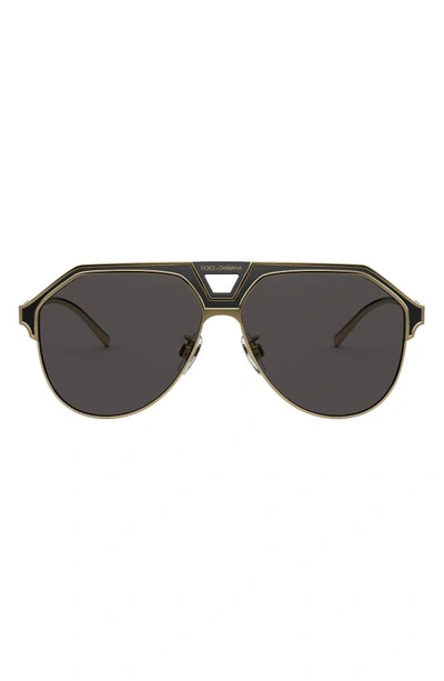 Shop Dolce & Gabbana 60mm Gradient Aviator Sunglasses In Gold/ Black Matte/ Grey