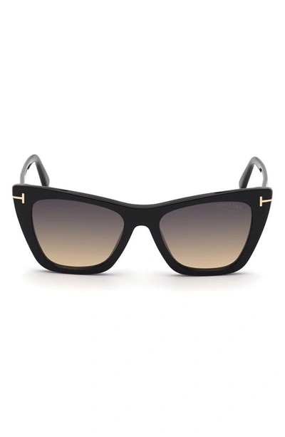 Shop Tom Ford Poppy 53mm Cat Eye Sunglasses In Shiny Black/ Smoke Gradient