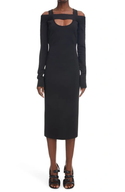 Shop Givenchy Cold Shoulder Long Sleeve Dress In Black