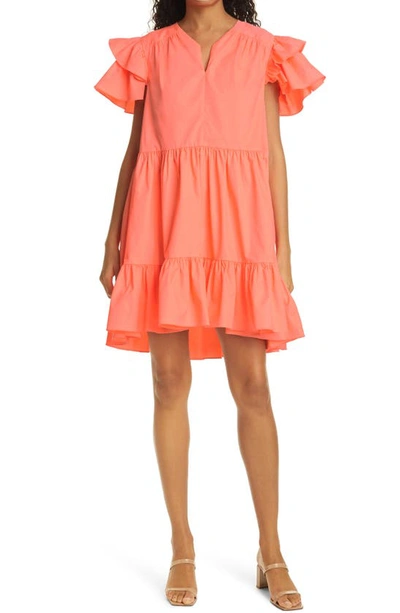 Shop Tanya Taylor Marisol Tiered Minidress In Fluo Melon