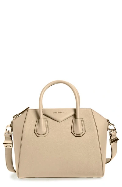 Shop Givenchy Small Antigona Leather Satchel In Beige