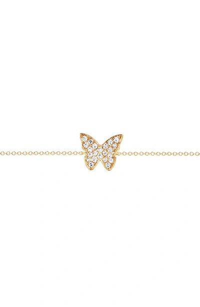 Shop Ef Collection Diamond Butterfly Pendant Bracelet In Yellow Gold