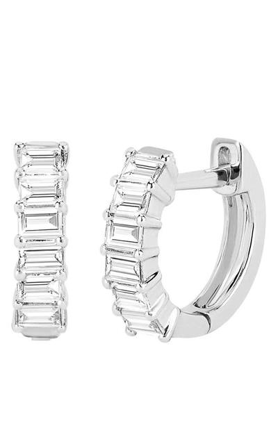 Shop Ef Collection Baguette Diamond Huggie Hoop Earrings In White Gold
