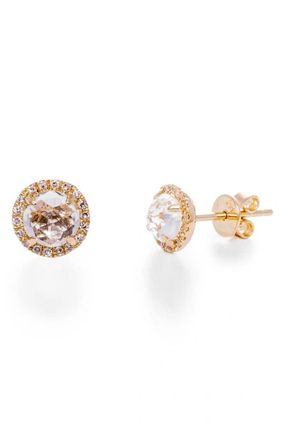 Shop Ef Collection White Topaz & Diamond Stud Earrings In Yellow Gold