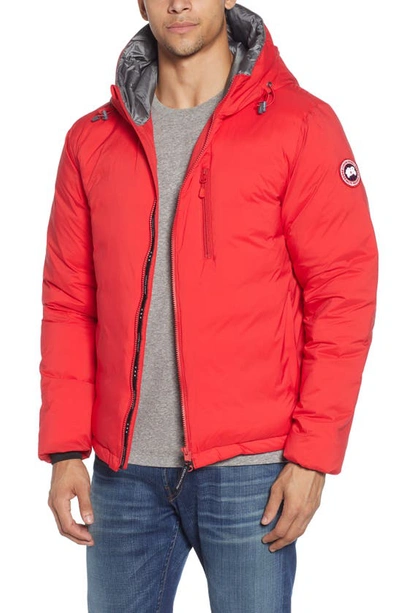 Shop Canada Goose Lodge Packable Windproof 750 Fill Power Down Hooded Jacket In Red