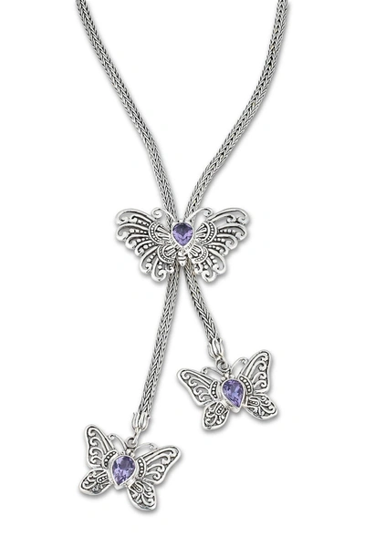 Shop Samuel B Jewelry Sterling Silver Bolo Amethyst Butterfly Necklace In Purple