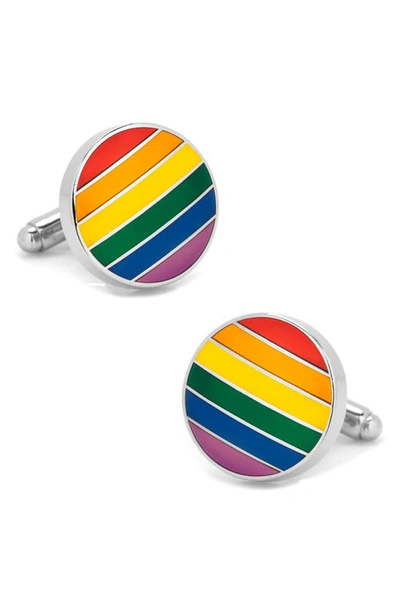 Shop Cufflinks, Inc Rainbow Stripe Cuff Links In Metallic Silver