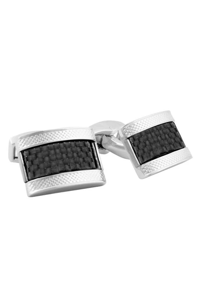 Shop Tateossian Carbon Fiber Cuff Links In Rhodium/ Black