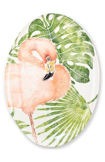 Shop Vietri Into The Jungle Flamingo Oval Platter In Handpainted