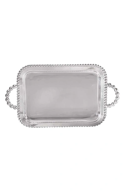 Mariposa Pearled Trim Large Service Tray In Silver