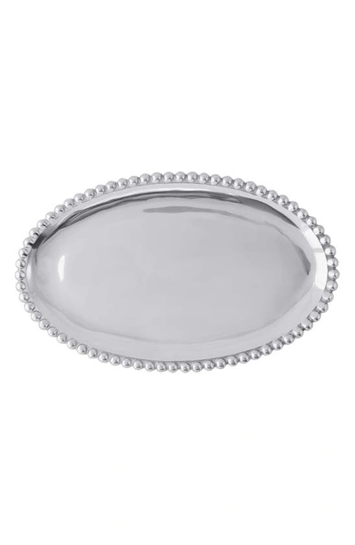 Shop Mariposa Pearled Trim Oval Platter In Silver