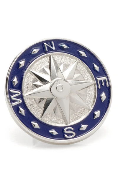 Shop Cufflinks, Inc Blue Compass Lapel Pin In Silver