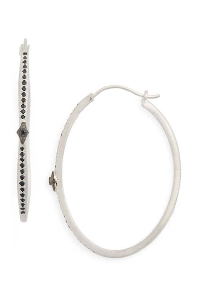 Shop Armenta New World Black Sapphire Hoop Earrings In Silver