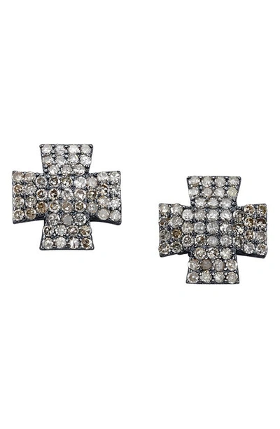 Shop Sheryl Lowe Maltese Diamond Stud Earrings In Sterling Silver