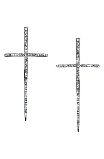 Shop Sheryl Lowe Diamond Dagger Cross Earrings In Sterling Silver
