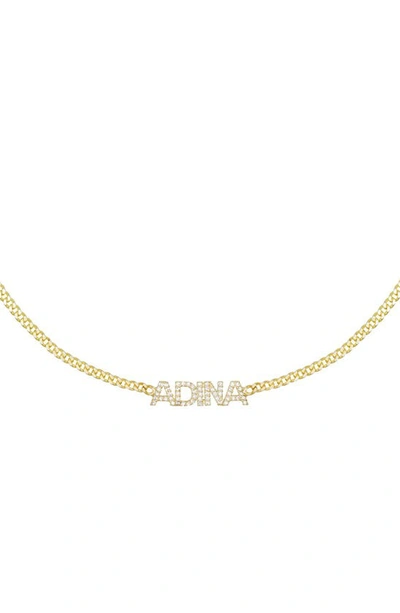 Shop Adinas Jewels Personalized Pavé Nameplate Choker In Gold