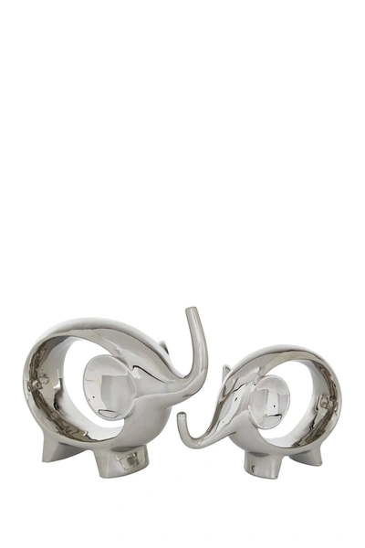 Willow Row Silver Porcelain Contemporary Elephant Sculpture In Silver