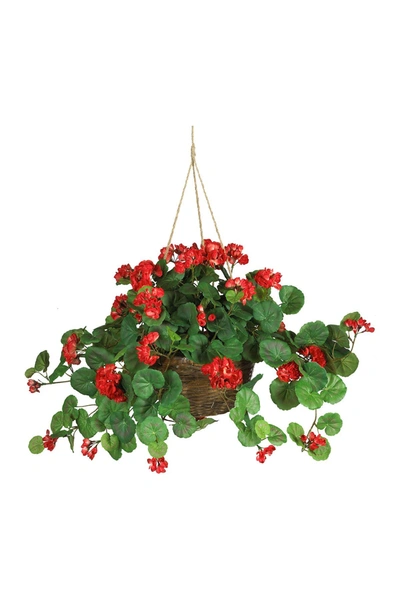 Shop Nearly Natural Geranium Hanging Basket Silk Plant In Red
