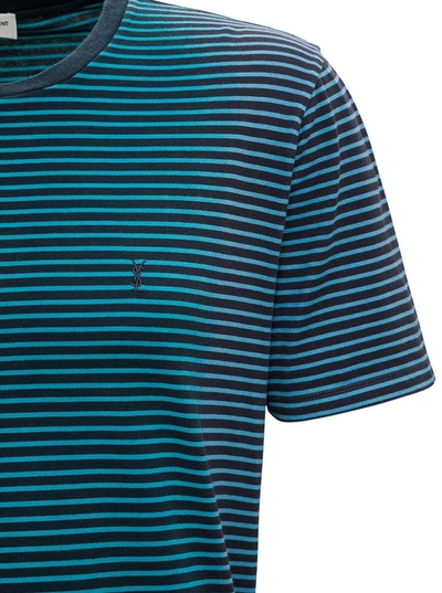 Shop Saint Laurent Striped Cotton T-shirt With Logo In Black