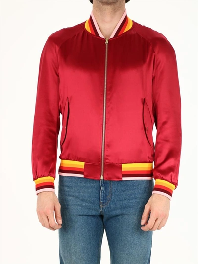 Shop Casablanca Silk Bomber Jacket In Red