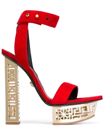 Versace Cutout Platform Sandals In Red/gold