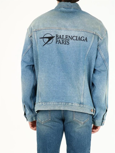 Shop Balenciaga Corporate Denim Jacket In Blue