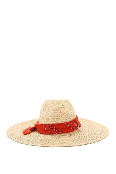 Shop Alanui San Antonio Straw Bandana Hat In Beige Brillant Red