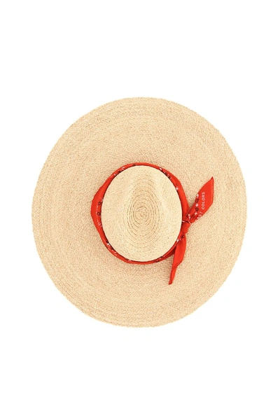 Shop Alanui San Antonio Straw Bandana Hat In Beige Brillant Red