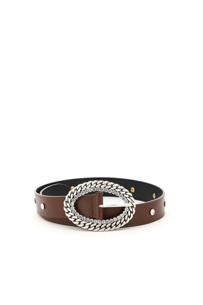 Shop Alessandra Rich Leather Belt Chain And Crystal Buckle In Brown