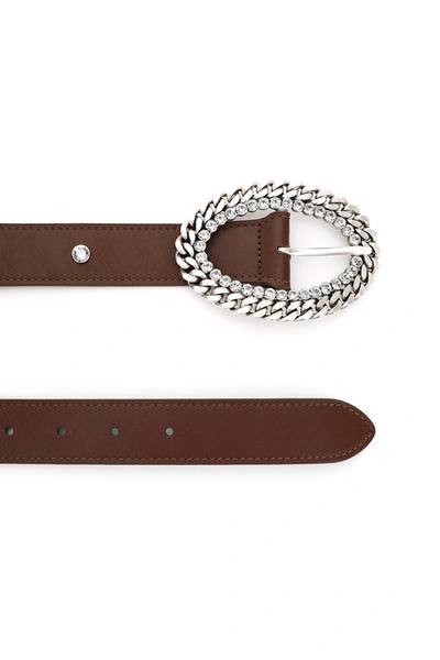 Shop Alessandra Rich Leather Belt Chain And Crystal Buckle In Brown