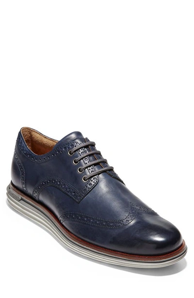 Shop Cole Haan Originalgrand Lux Wingtip In Blue Leather/ Shade/ Gray