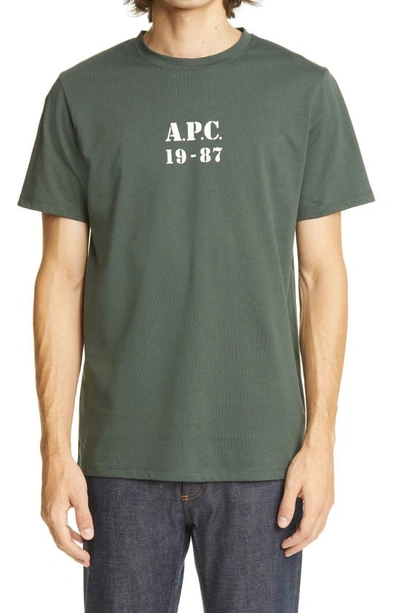 Shop A.p.c. Georges Logo Graphic Tee In Kae Vert Grise
