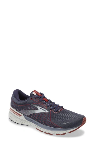 Shop Brooks Adrenaline Gts 21 Running Shoe In Navy/ Grey/ Red