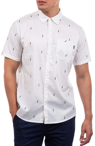 Shop Hurley Classic Fit Pineapple Print Stretch Short Sleeve Button-up Shirt In White
