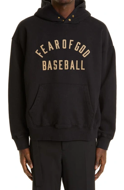 Shop Fear Of God Baseball Logo Hoodie In Black