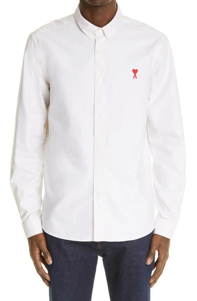 Shop Ami Alexandre Mattiussi Ami De Coeur Organic Cotton Oxford Button-down Shirt In Off-white