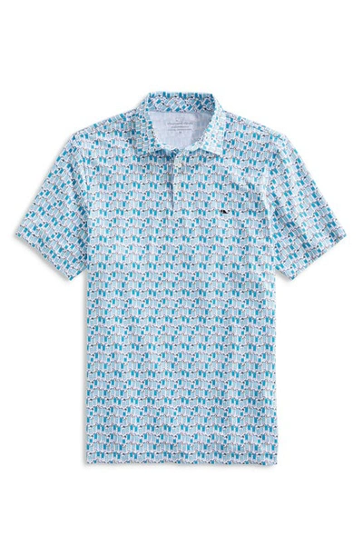 Shop Vineyard Vines Sankaty Classic Fit Cool Drinks Print Short Sleeve Performance Polo In Flats Blue