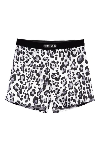 Shop Tom Ford Animal Print Stretch Silk Boxers In White