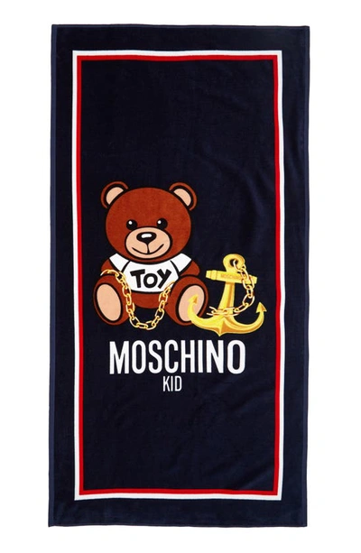 Shop Moschino Kids' Toy Bear Anchor Print Towel In Navy