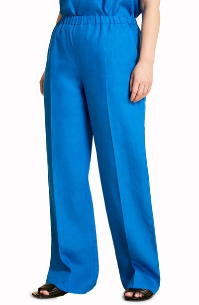 Shop Marina Rinaldi Regolare Loose Fit Linen Pants In China Blue