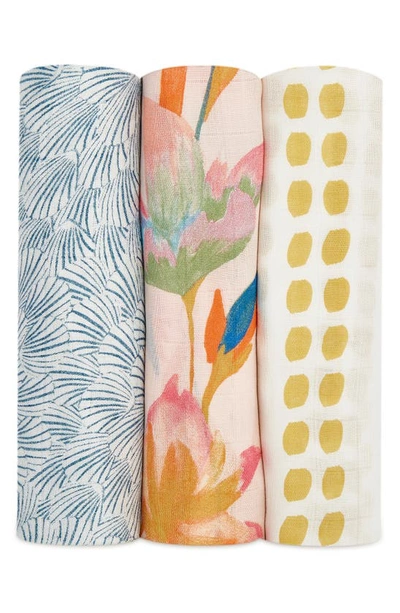 Shop Aden + Anais 3-pack Silky Soft Swaddling Cloths In Marine Gardens