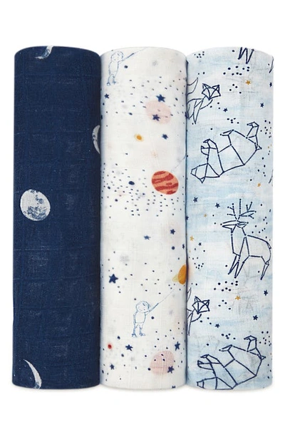 Shop Aden + Anais 3-pack Silky Soft Swaddling Cloths In Stargaze