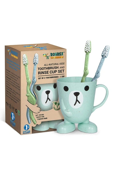 Shop Anpei Roarex All Natural Dino Toothbrush & Rinse Cup Set In Green/ Blue
