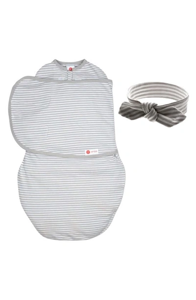 Shop Embe Embé Starter 2-way Swaddle & Head Wrap Set In Gray Stripe