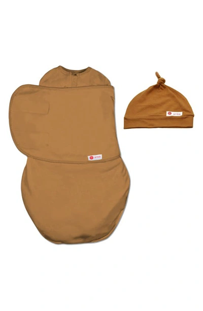 Shop Embe Starter 2-way Swaddle & Hat Set In Brown