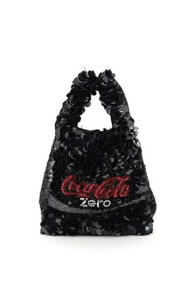 Shop Anya Hindmarch Anya Brands Mini Sequined Tote Coke Zero In Black
