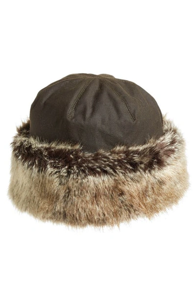 Shop Barbour 'ambush' Waxed Cotton Hat With Faux Fur Trim In Olive