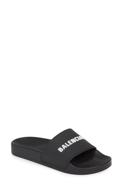 Shop Balenciaga Logo Sport Slide In Black